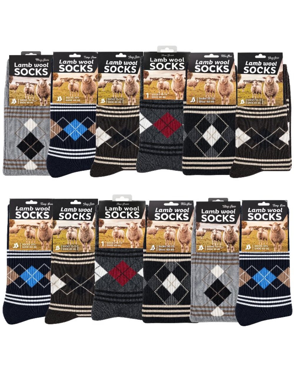 Men's Lamb Wool Socks 12-PACK, Size 10-13 Warm Winter Thermal Crew Socks